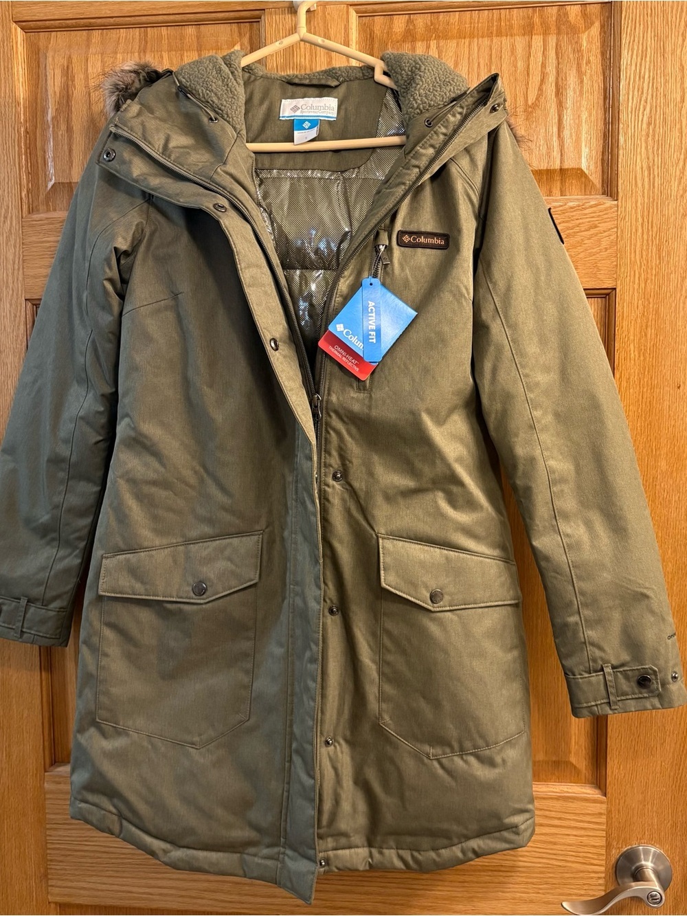 Columbia Womens Suttle Mountain Long Insulated Jacket Military Green Size S $160